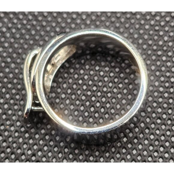 Michael Kors Silver Tone Buckle Ring Rhinestone Accents Wide Band Size 7 - Picture 5 of 8